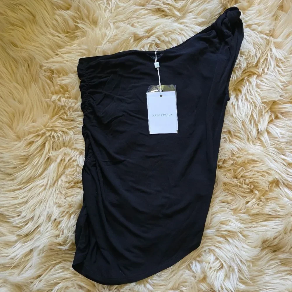 Asta Resort Black Chloe Mini Skirt And Penelope One Shoulder Top Set Small